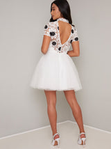 Petite Lace Bodice Mini Dress in White