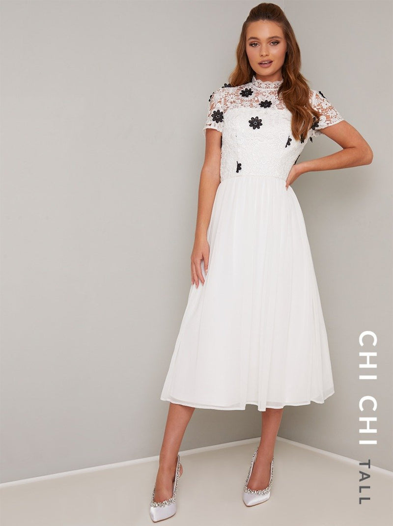 Tall Crochet Mono Midi Dress in White