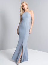 Lace Back Fitted Maxi Dress in Blue
