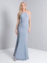 Lace Back Fitted Maxi Dress in Blue