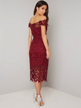 Bardot Premium Lace Bodycon Dress in Red