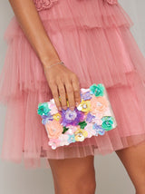 3D Floral Clutch Bag in Pink
