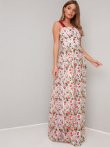 Floral Embroidered Maxi Dress in Pink