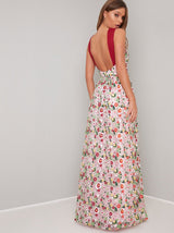 Floral Embroidered Maxi Dress in Pink