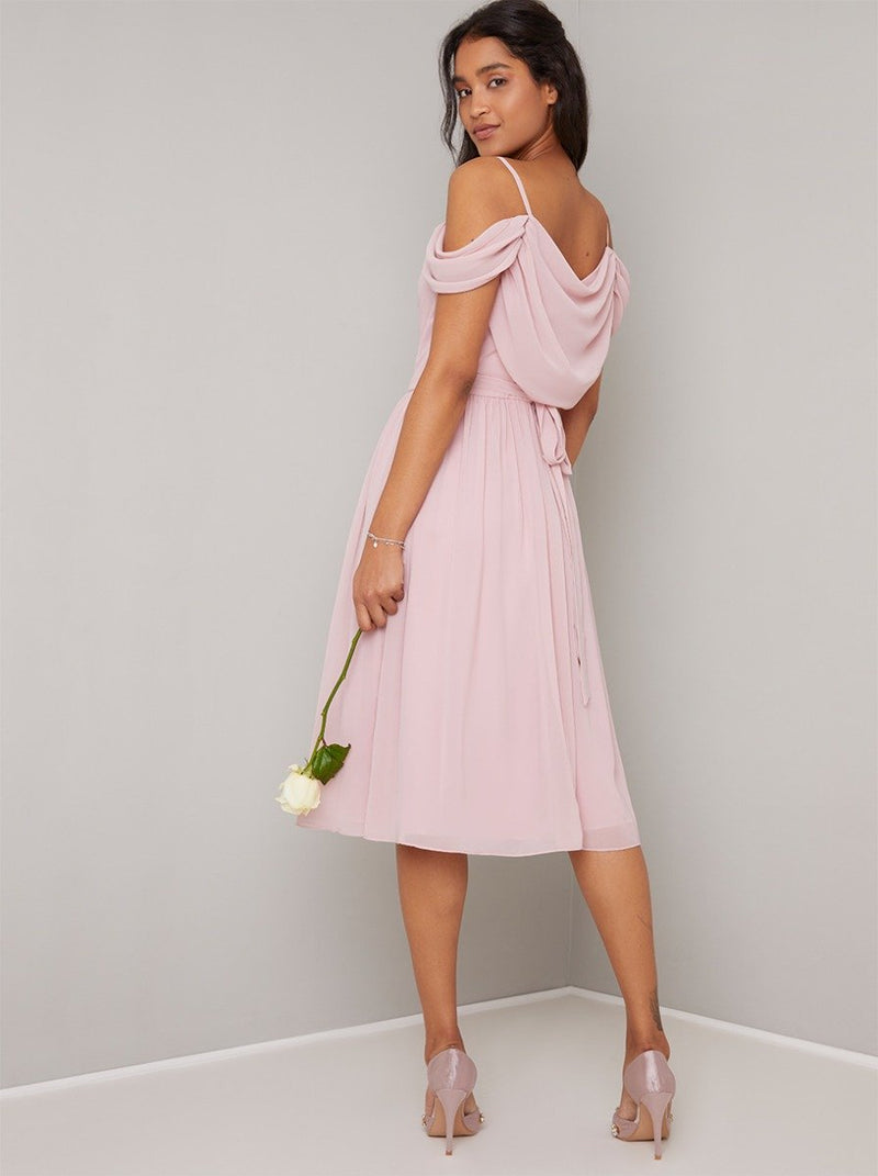 Cami Strap Wrap Style Midi Dress in Pink