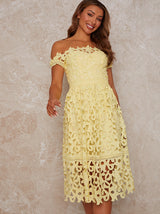 Bardot Premium Lace Midi Dress in Yellow