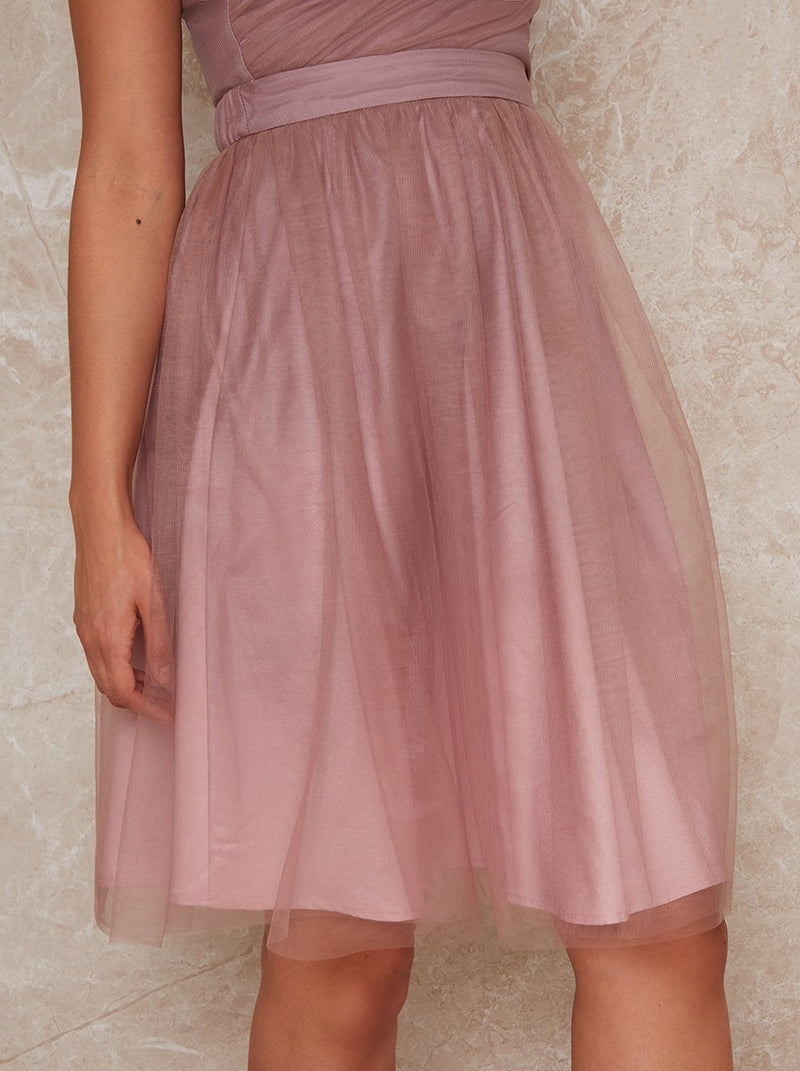 Mesh Ombre Midi Skirt in Pink