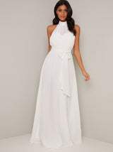 Halter Style Chiffon Maxi Wedding Dress in White
