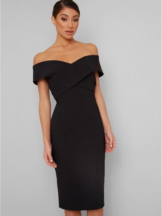 Bardot Off The Shoulder Midi Black Dress