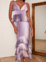 Cami Ruffle Detail Bodycon Dress in Purple Ombre