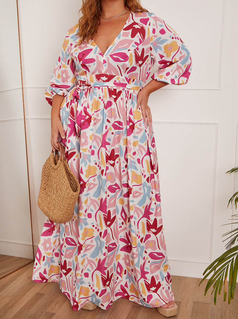 Plus Size Floral Wrap Maxi Dress in Pink