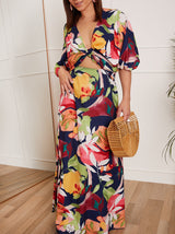 Petite Cut-Out Floral Maxi Dress in Navy