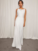 Cowl Neck with Lace Insert Maxi Wedding Dress in White