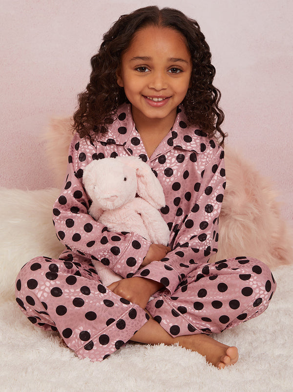 Girls Spot Print Pajama Set in Pink