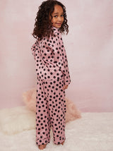 Girls Spot Print Pajama Set in Pink