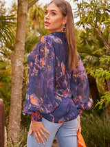 Long Sleeve Neon Abstract Shirt in Blue