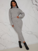 Roll Neck Knitted Jumper in Grey