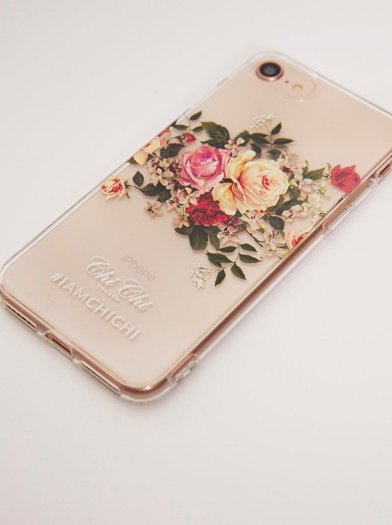 Clear Rose Floral Print Phone Case