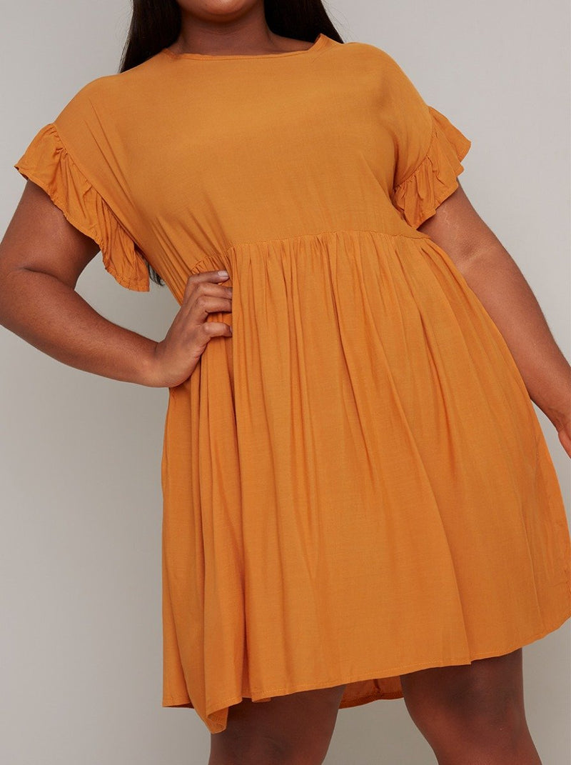 Plus Size Ruffle Sleeve Mini Dress in Yellow