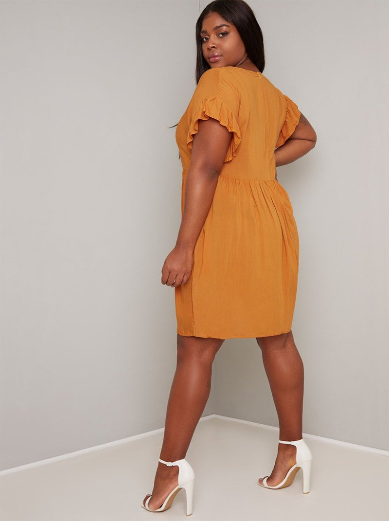 Plus Size Ruffle Sleeve Mini Dress in Yellow