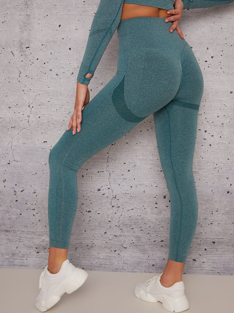 Mid Rise Sports Leggings with Body Contouring Design in Green