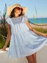 Broderie Anglaise Mini Day Dress in Blue