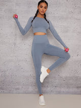 Long Sleeve Cropped Sports Top in Grey