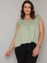 Plus Size Frill Detail Top in Green