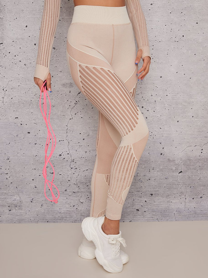 High Rise Sports Leggings with Body Contouring in Beige