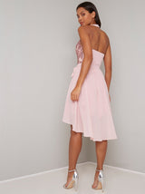 Embellished Dip Hem Halterneck Dress in Pink
