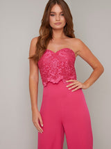 Embroidered Bodice Sleeveless Jumpsuit in Fuschia