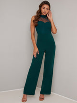 Halter Neck Jumpsuit with Wide Leg Trousers in Green