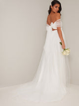 Bridal Bow Detail Tulle Wedding Dress in White