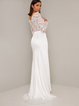 Bridal Long Sheer Lace Sleeved Wedding Dress in White
