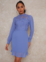 High Neck Crochet Midi Dress in Blue