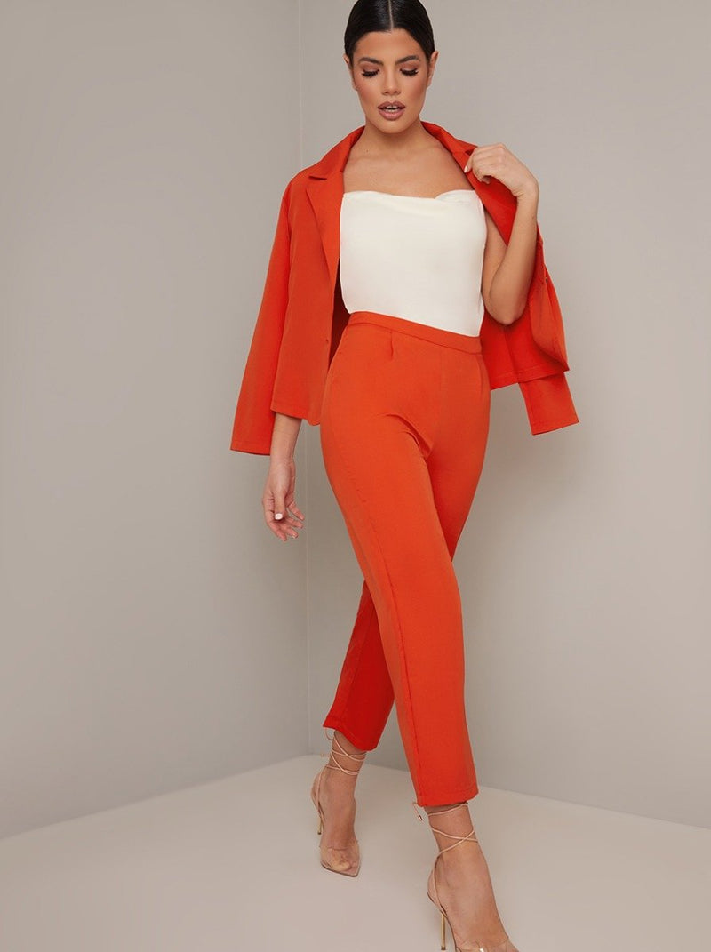High Waist Crop Trousers in Red