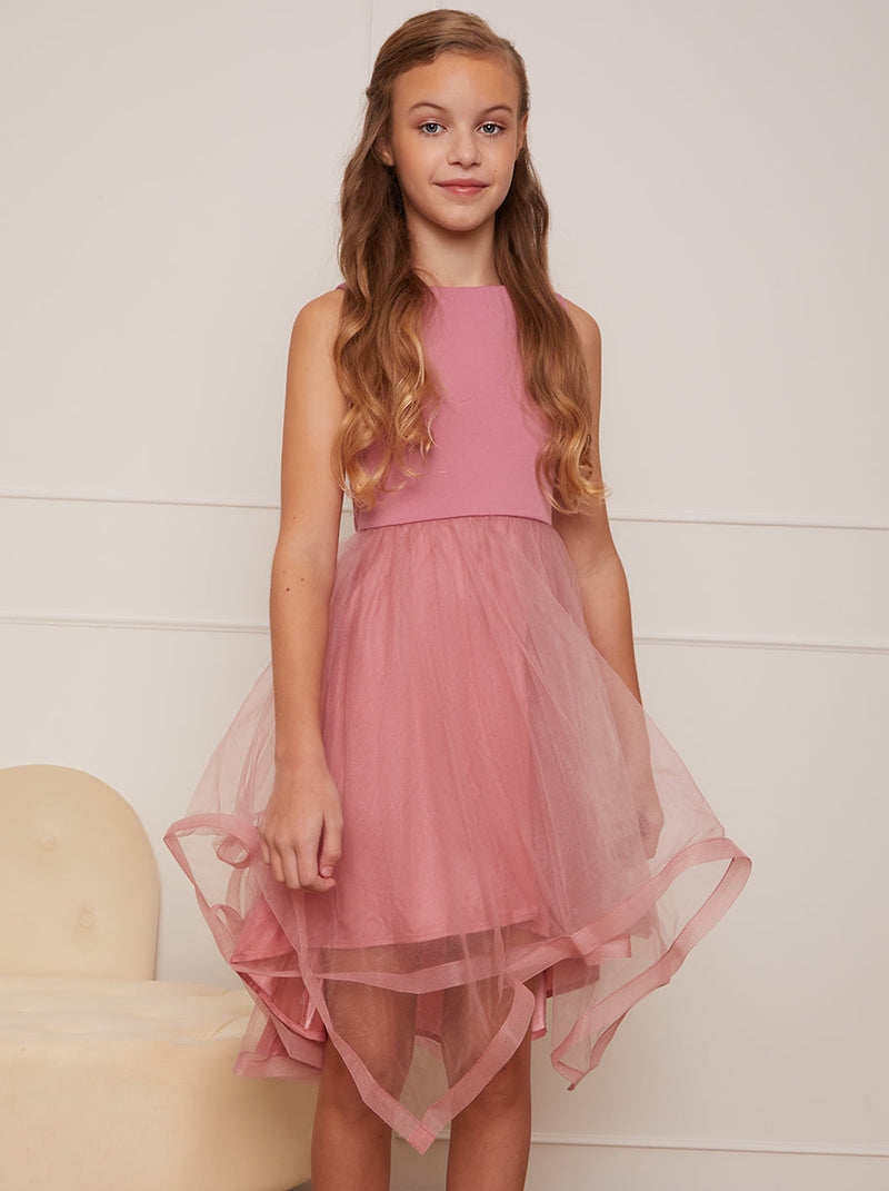 Older Girls Tulle Layered Midi Dress in Pink