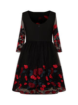 Plus Size Floral Embroidered Midi Dress in Black
