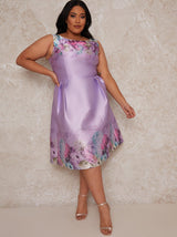 Plus Size Sleeveless Floral Print Midi Dress in Purple