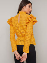Broderie Anglaise Ruffle Top in Yellow