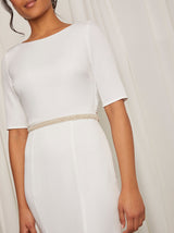 Mid Sleeve Embellished Maxi Wedding Dress in White