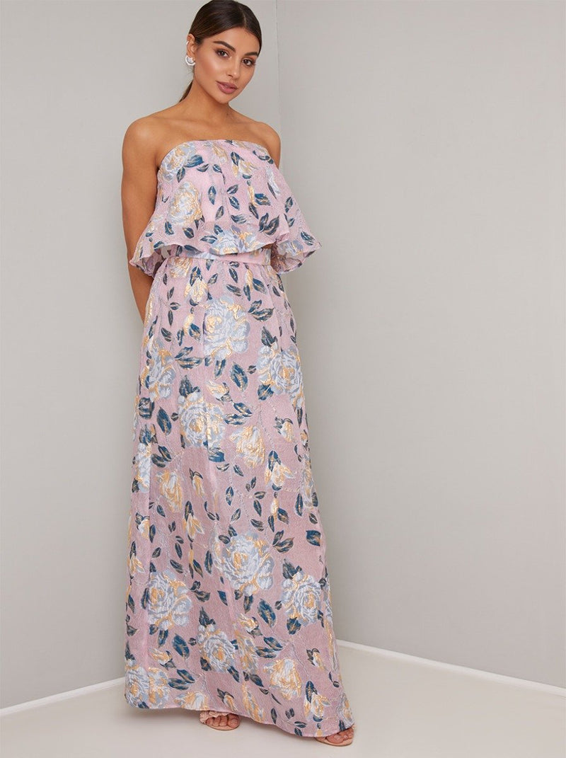 Jacquard Floral Maxi Skirt in Pink