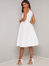 Lace Bodice Strappy Midi Dress in White