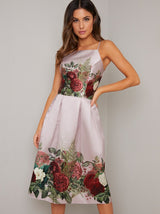 Cami Strap Floral Print Midi Dress in Pink