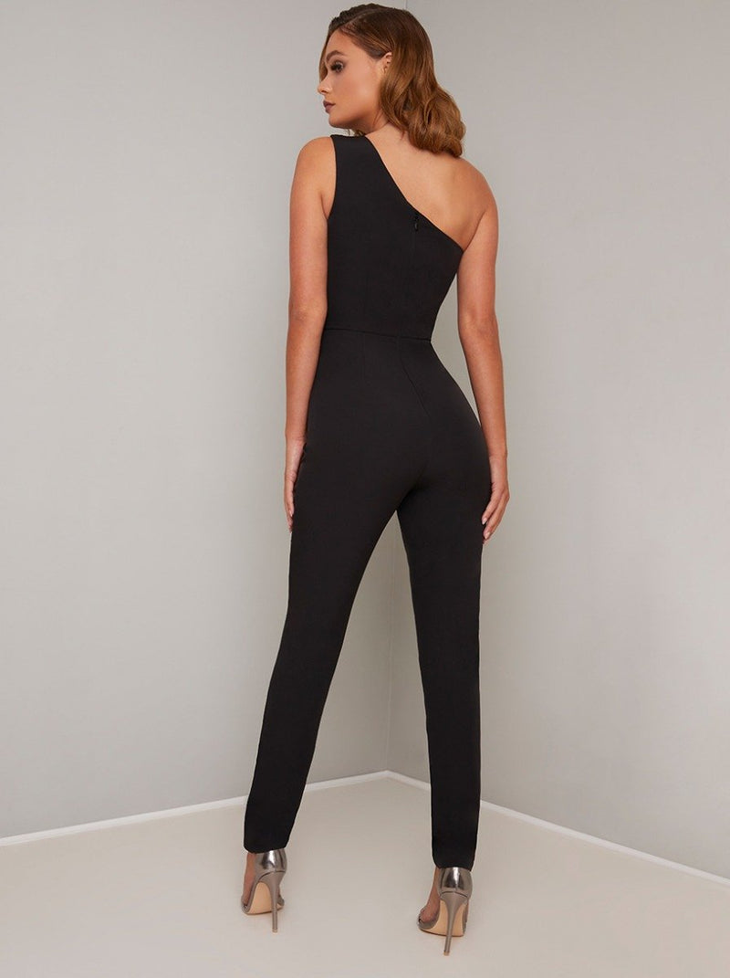 Embellished Slim Fit Jumpsuit in Black