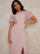 Embroidered Angel Sleeve Dress is Pink