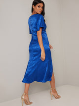 Maternity Angel Sleeve High Waist Midi Dress in Blue