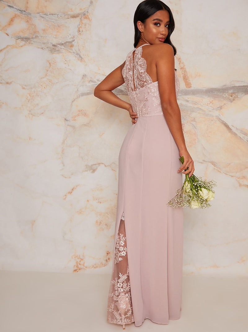 Petite Lace Bridesmaid Bodycon Maxi Dress In Pink