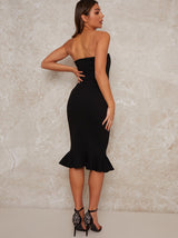 Bardot Bodycon Party Dress with Peplum Design in Black