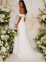 Bridal Sequin Bardot Maxi Wedding Dress in White